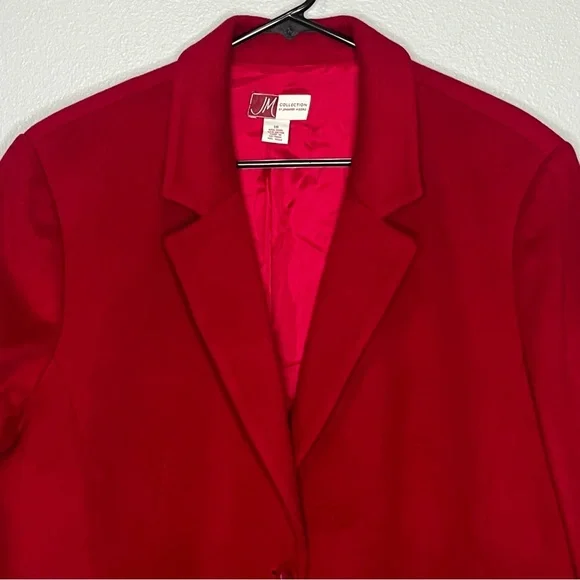 JM Collection Wool Blend Blazer Jacket Women 18 Red Button Career Business Lined - Picture 2 of 8